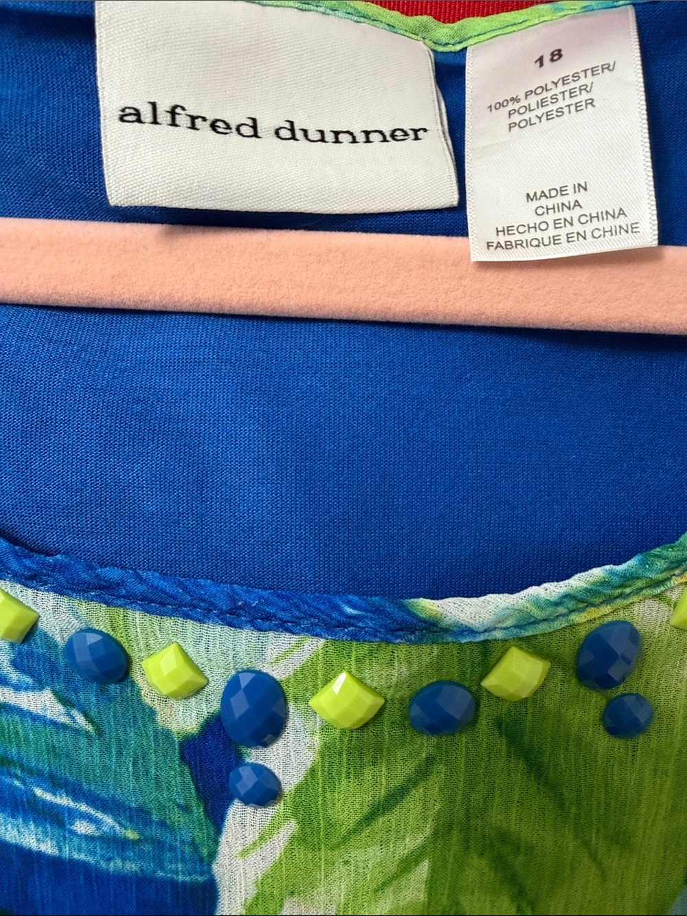 Alfred Dunner Blue Floral Layered Tunic with Green & Yellow Accents - Picture 2 of 6